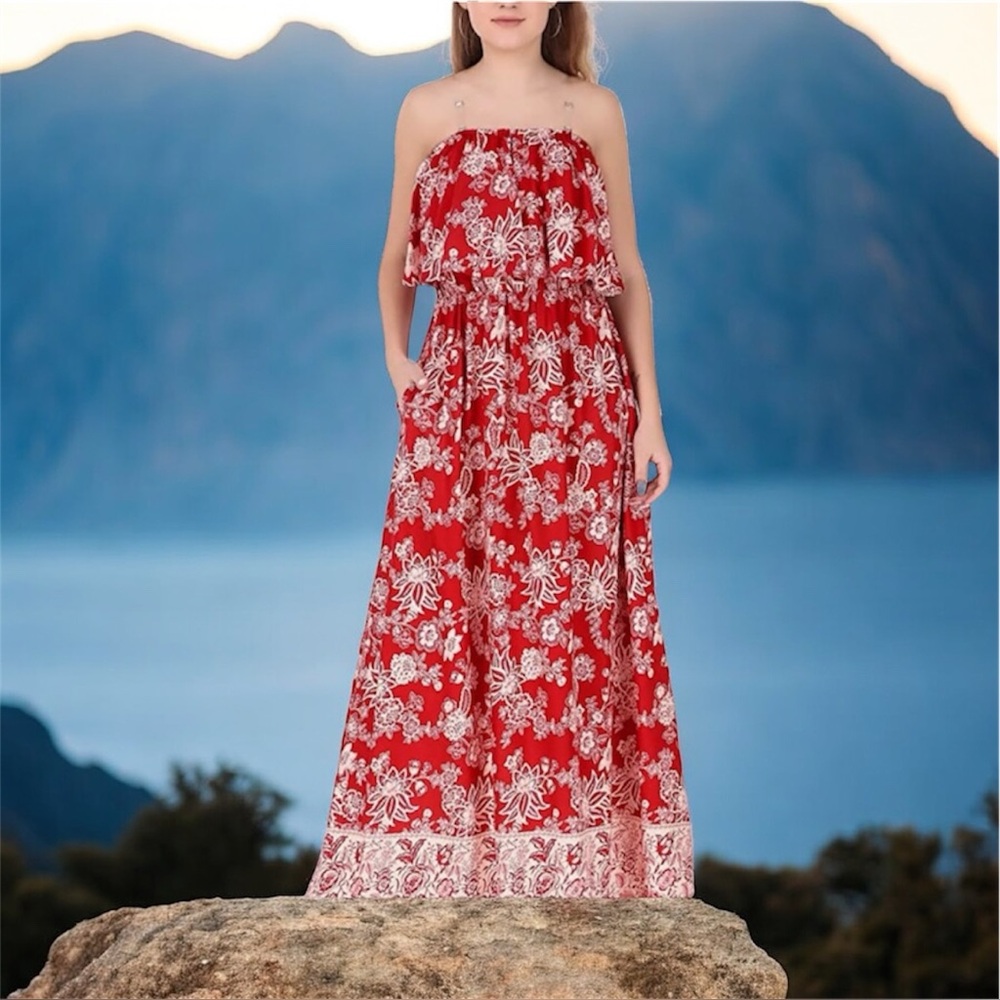 * Slimming XL Maxi Dress Strapless NWT Lightweight Flowing Sexy